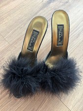 Vintage Satin Plateau Pantoletten  Federn Gr 37