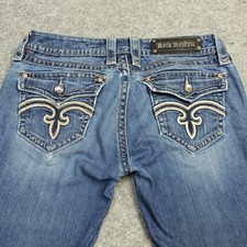 Rock-Revival Elena-Straight Damen Jeans Größe 29 Blau Stretch Klappen 29x34