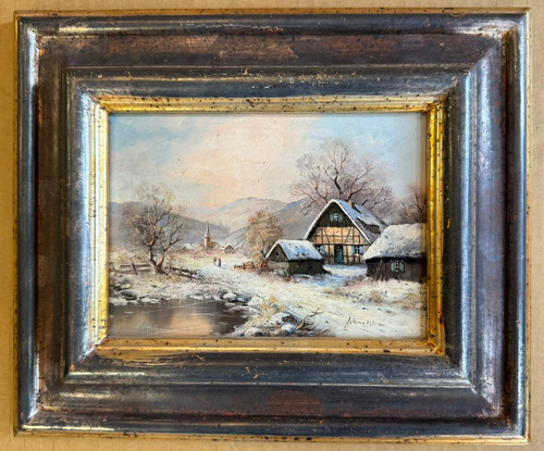 ölgemälde auf holz gerahmt - holz,,