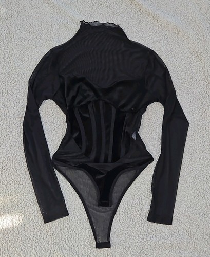 Mesh velvet body top - top, black