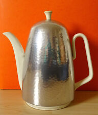 60er WAKU Isolierkanne Thermoskanne TOP Keramik weiß silber Metall Haube 1,5 L