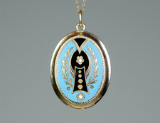 Vergoldet - antiker Biedermeier Medaillon-Anhänger - Emaille