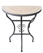 Mediterraner Marokkanische Mosaikkonsole Fliesen Tisch Halbrund Beige-Weiß Klein
