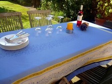 Tischdecke Jacquard Baumwolle 160x250 cm blau Oliven Frankreich mit Teflonschutz