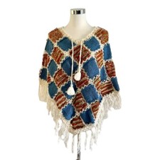 Poncho wolle bunt fransen - wolle,