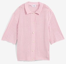 Ajour-Strickjacke mit Polokragen halbarm Gr. 40/42 Rosa Damen-Pullover Neu*