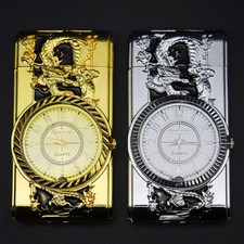 Luxus Feuerzeug Gas mit Uhr LED Lampe Geschenk Design Silber Gold Weihnacht Tag