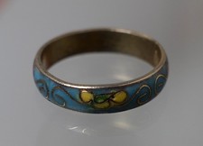 Herren Ring gold / türkis mit gelben + violetten Blumen / Schleifen