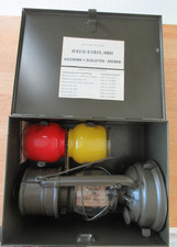 Original Bundeswehr Feuerhand Laterne 276 / Petroleumlaterne mit 3 Gläsern + Box