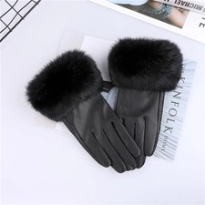 Handschuhe mit Kaninchen Pelz Besatz - Aus Schaffell Leder für Damen, warm