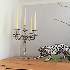 Alter , großer, silberfarbener  5 - Armleuchter , Kandelaber,