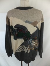 ICEBERG Vintage Pullover 100% Wolle 56 / 58 Comicfigur Auto Stickerei Rarität