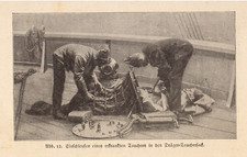 Dräger Tauchen #14 anno 1915 Erkrankter Taucher im Tauchersack - Hist. Abb. 1919