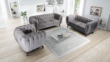 Edles Chesterfield Sofa Set 3+2-1 Sitzer grau Couch Polstersofa Wohnlandschaft
