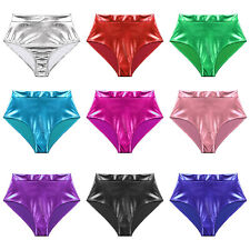 Damen Metallischer Hotpants Booty Shorts Wetlook Slip Panties Rave Tanz Clubwear