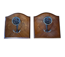 2er Set Kleiderhaken Wandhaken Holz Metall Intarsien Optik Landhaus Stil Retro