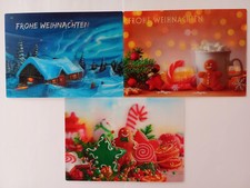 3 D Ansichtskarte Weihnachten Postkarte Wackelkarte Hologrammkarte Schnee Süßes