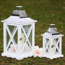 Garten Laterne Deko-Leuchte Weiß Chrom Kerzenhalter Lampe Holz Dekoration 2x Set