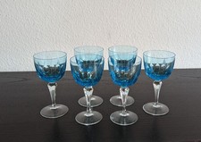 6 Vintage Art Deco Weingläser, Weinglas Überfangglas aquamarinblau