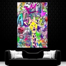 LEINWAND BILDER XXL ABSTRAKT GIRAFFE BUNT GRAFFITI POP ART WAND POSTER