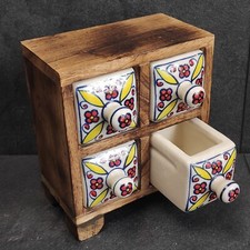 Mini Kommode Holz Mit Keramik Schubladen Bunt 4 Fächer Gewürzregal 