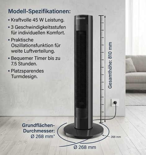 Turmventilator 81cm schwarz - turmventilator,