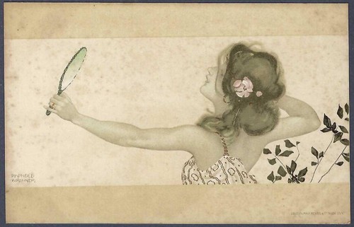 Junge dame mit handspiegel - dame,