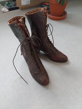 Antike Damen Schnürstiefel Edwardian Victorian Epoche braunes Leder Größe 38