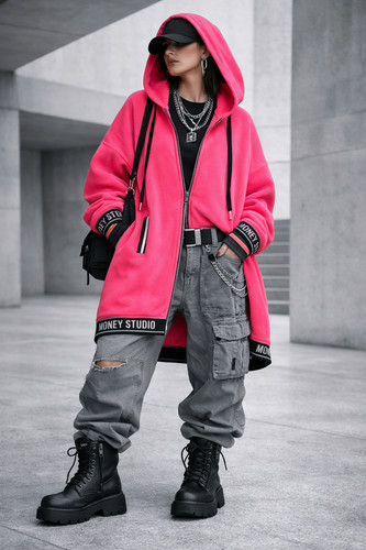 Neonpink sweatmantel oversize - sweatmantel,