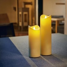 Outdoor LED Kerzen mit Timer Stumpenkerze Set flackernd flammenlos Creme Inndoor