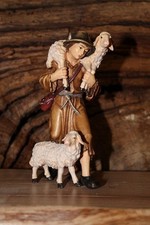 Krippenfigur Massiv  "HIRT mit 2 Schafen"  Original Kostner  12 cm Holz