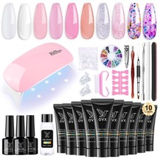 Gel Nagel Set – 10 Poly Extension Gels + UV Lampe + Werkzeuge, Komplett Kit