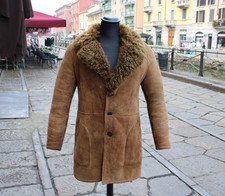 Herren Lammfell ledermantel shearling beige vintage 70s Größe M