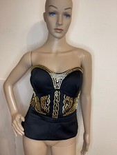 NEU Damen Top schulterfrei Apart Glamour Schwarz Gold Gr. 40 (101.2)