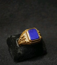 Cooler Siegelring Herrenring Kupfer?Messing? Blauer Glasstein Gr. 63 Dekorativ 