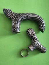 2 Sehr Alte Antike Gehstockgriffe 800 Silber Viktorianisch u. Jugendstil Stil 