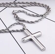 UNISEX ANHÄNGER KREUZ EDELSTAHL MASSIV SILBERFARBEN KREUZ MIT KETTE KRUZIFIX