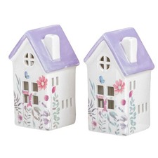 2er Set Windlicht Häuser Lila