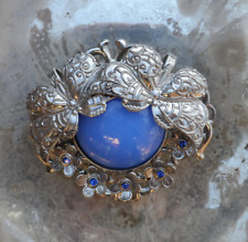 Feine Silberfarbige Gablonzer Brosche, Filigran Glasstein und Strasssteine  !95