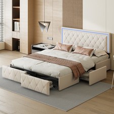 Polsterbett Doppelbett 160x200 cm mit-LED,Bettgestell mit Lattenrost,Stauraum,PU