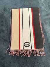 Gucci Vintage Schal Beige Wolle Braun Rot 32x200cm
