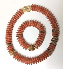 XXL Schaumkorallen Kette und Armband, 925er Silber vergoldet 