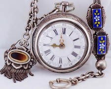 Antiker Spindel Silber Paar Etui Tasche Uhr - Törtchen, London C 1730er Jahre