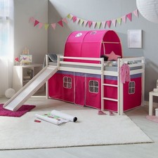 Hochbett 90x200 Kinderbett mit Rutsche Stockbett Vorhang Tunnel Pink Homestyle4u