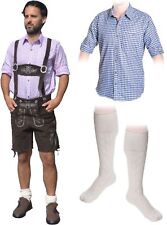 Trachtenset A dunkelbraun kurz Trachtenlederhose + Trachtenhemd +Trachtensocken