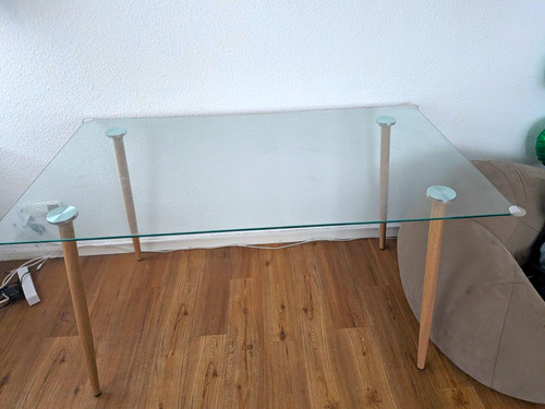 Esstisch glas mit holzbeinen - esstisch,
