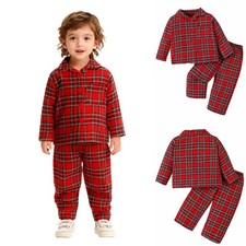Kleinkind Baby Weihnachten Umlegekragen Pyjama-Set Oberteil Mit Hose Langarm