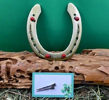 ☘️ Formschönes getragenes Gold lackiertes Hufeisen + 2 Hufnägel Glücksbringer ☘️