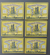 Notgeld / Gutschein der Stadt Bismark 6x50 Pfennig - 1921