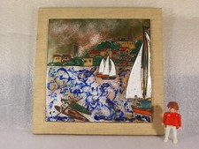 60er Email Bild Wandbild Wandplatte See mit Segelboten Stegemaille Modernist